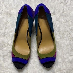 Leather color-block heels